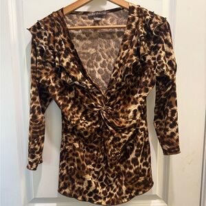 Stylish Leopard Print Ruffle Blouse